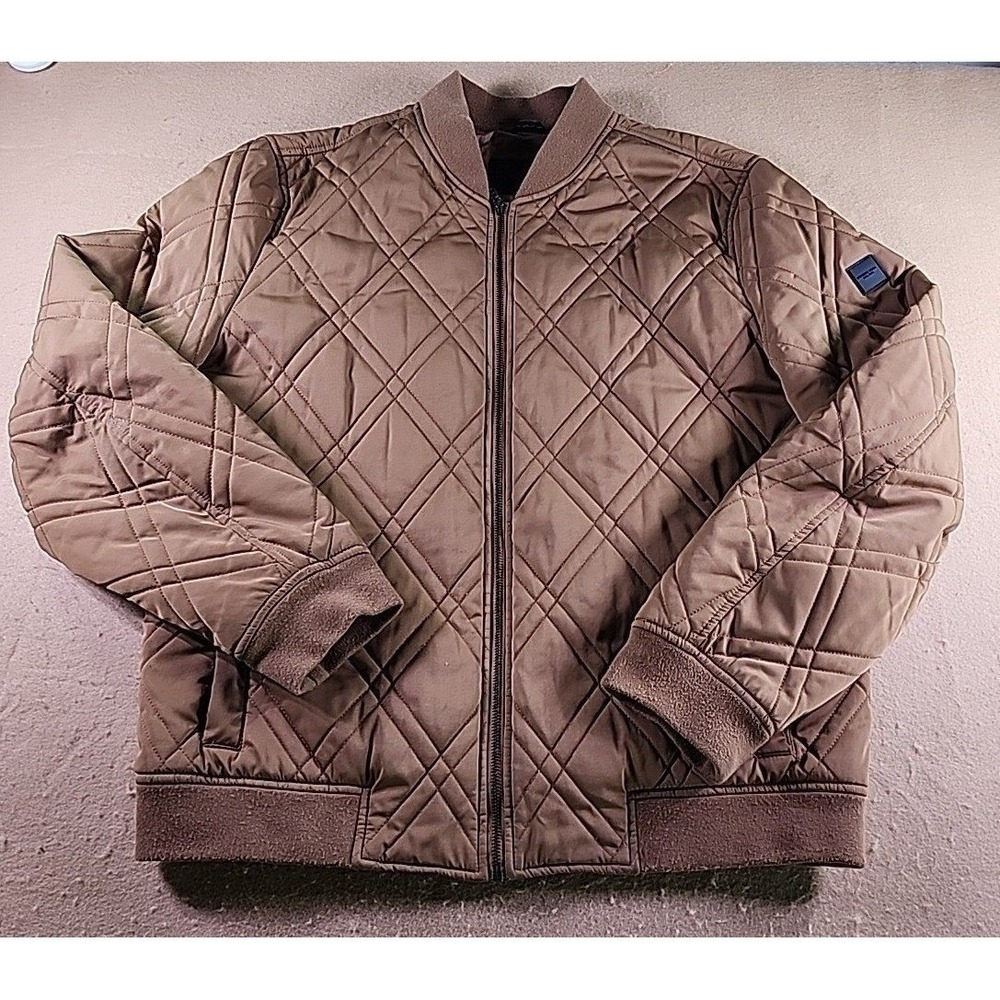 Michael Kors Mens Diamond Quilted Bomber Jacket Brown Full Zip Size L 161592